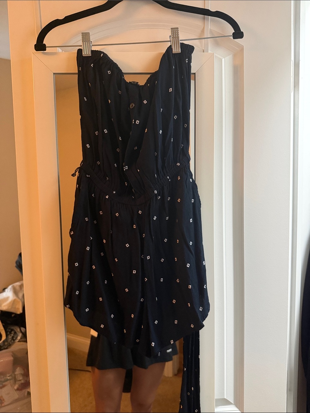 Abercrombie & Fitch Black Strapless Printed Romper Dress